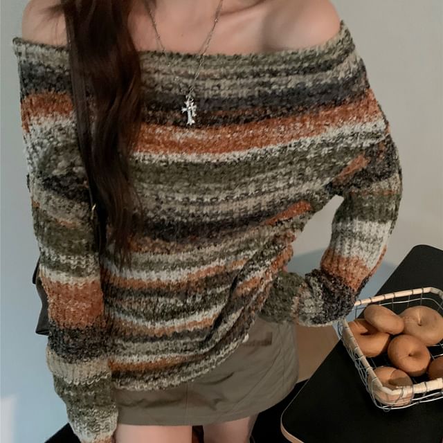 Beem-Off Shoulder Striped Sweater