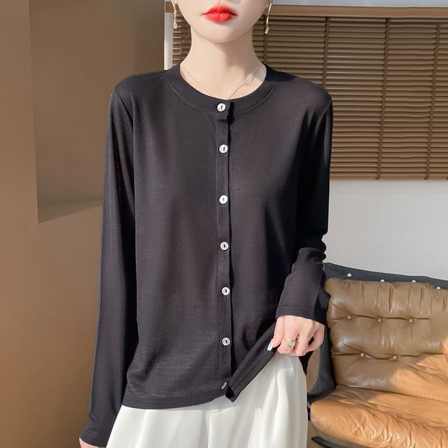 Weelop-Plain Button-Up Cardigan