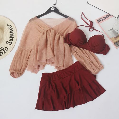 Set: Halter-Neck Bikini Top + Swim Skirt