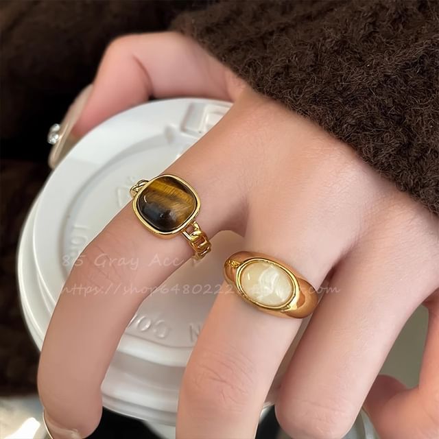 Kiren-Faux Gemstone Alloy Open Ring Various Designs Set