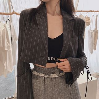 Rorah Striped Single-Button Cropped Blazer YesStyle