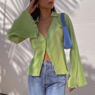 BrickBlack - Flared-Sleeve Front-Slit Shirt | YesStyle