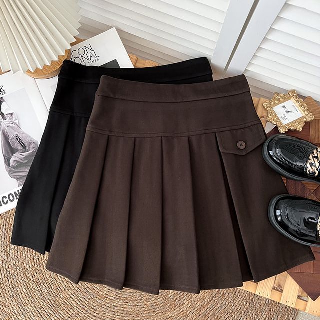 Babique - High-Waist Plain Pleated A-Line Mini Skirt | YesStyle