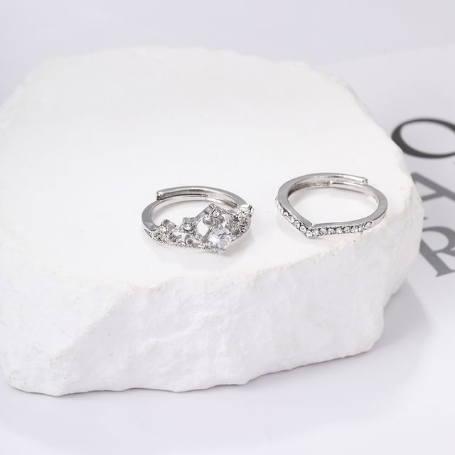 kiqwin-Set of 2 Rhinestone Open Ring