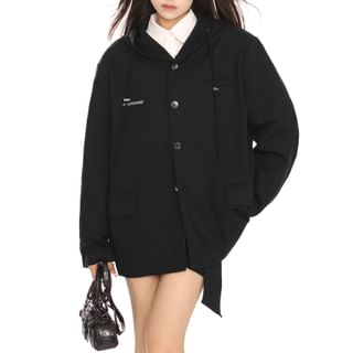 Berrytrix - Lettering Hooded Single-Breasted Jacket | YesStyle