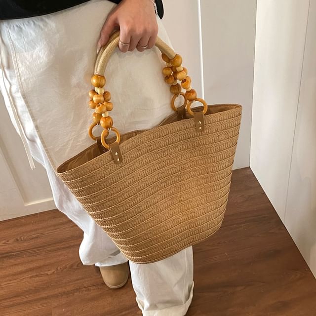 KOCORE-Straw Beaded Basket Tote Bag