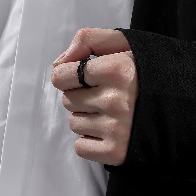 Karina Moon-Textured Stainless Steel Ring