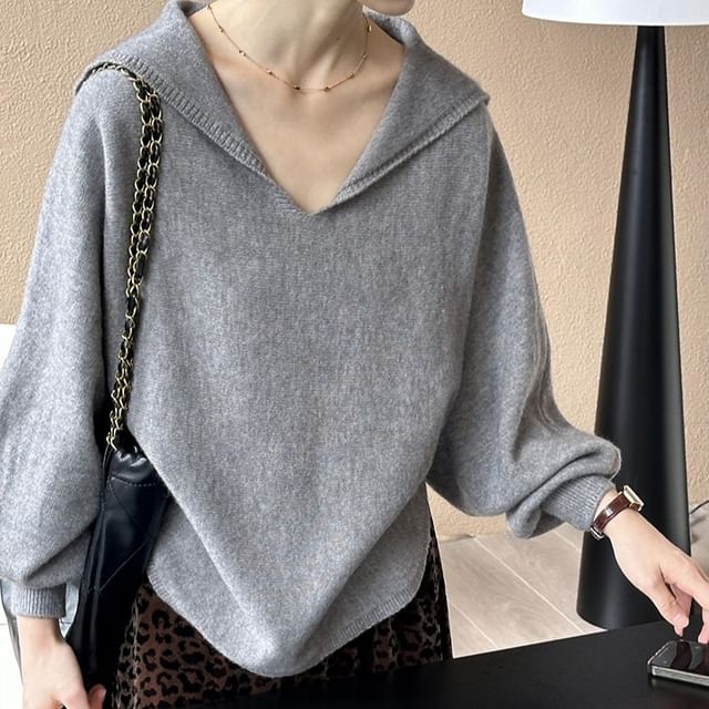 Janerium-Sailor Collar Plain Sweater