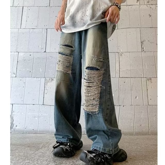 farrahces-Midi Rise Washed Wide Leg Jeans