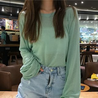 Moon City - Knot-Front Long-Sleeve Cropped T-Shirt | YesStyle