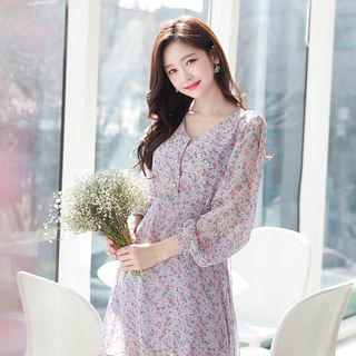 MyFiona - V-Neck Floral Chiffon Dress | YesStyle