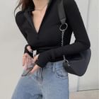 Rorah - Long-Sleeve Plain Half-Zip Polo Shirt | YesStyle
