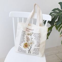 Ms Bean - Flower-Themed Printed Canvas Tote Bag Ms Bean - Flower-Themed Printed Canvas Tote Bag