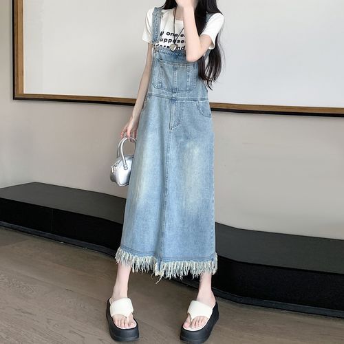 Distressed Adjustable Strap Denim Overall Dress Casual Loose Fit Button  Down Midi Dress for Women, Blue, 5X-Large : Amazon.ca: Clothing, Shoes &  Accessories