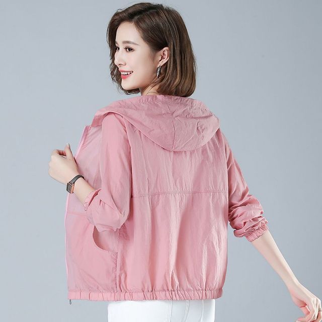Sienne-Plain Hood Zip Windbreaker