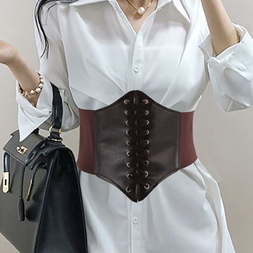 Brown Lace Up Corset Leather Belt