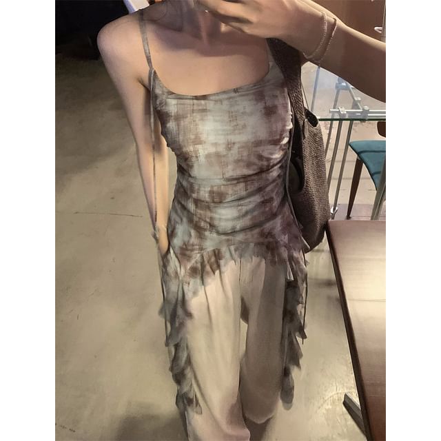 Beem-Tie Dye Ruffle Asymmetrical Camisole Top