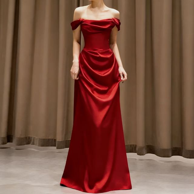 Fioridi-Off-Shoulder Plain A-Line Evening Gown