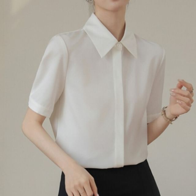 Dragan Pulse-Short-Sleeve Button-Up Plain Shirt
