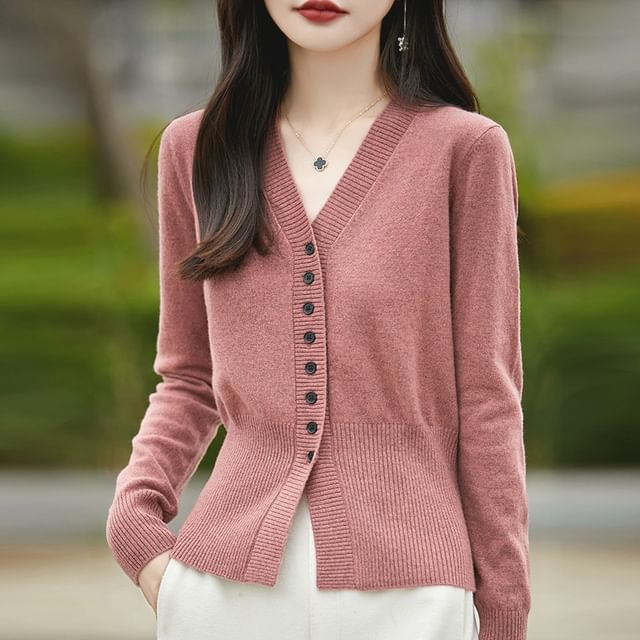 Cloud Nine-V-Neck Ribbed Cardigan