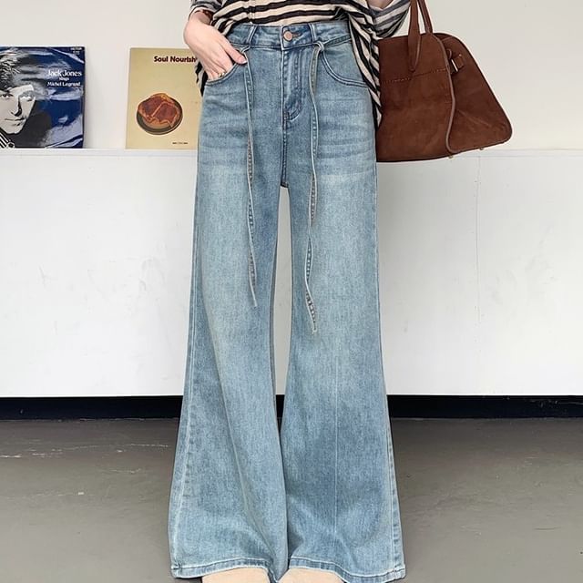 Trendycas-High Waist Washed Flared Jeans