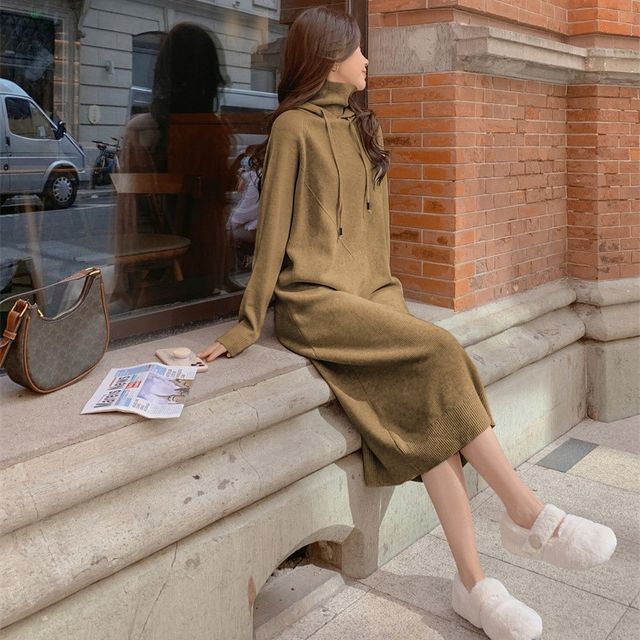 chinese dress ladies Marco Long Sleeve Turtleneck Knit Midi Dress White– Selfie Leslie main image 0