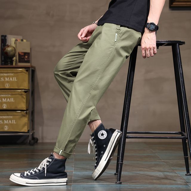 Denimic-High Waist Plain Tapered Pants