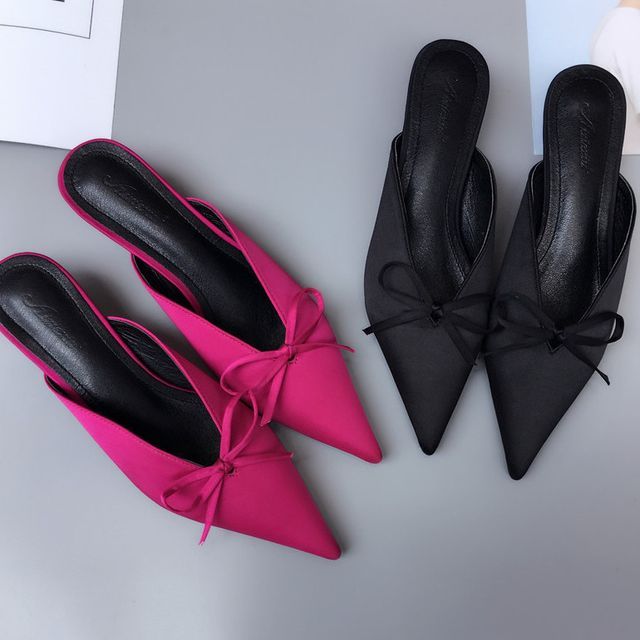 KICKOFF - Ribbon Pointy-Toe Low-Heel Mules | YesStyle