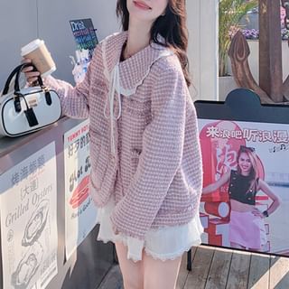 Tzarkozy-Collared Fray Tweed Button Jacket