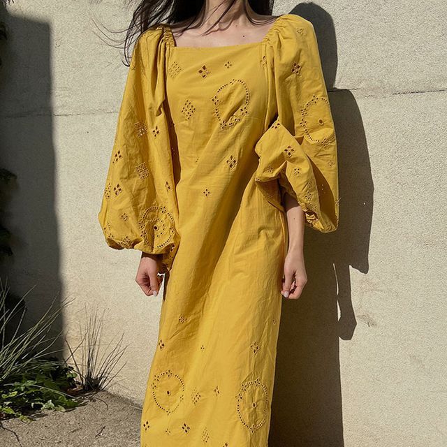 Coris - Square Neck Embroidered Eyelet Maxi A-Line Dress | YesStyle Coris - Square Neck Embroidered Eyelet Maxi A-Line Dress | YesStyle