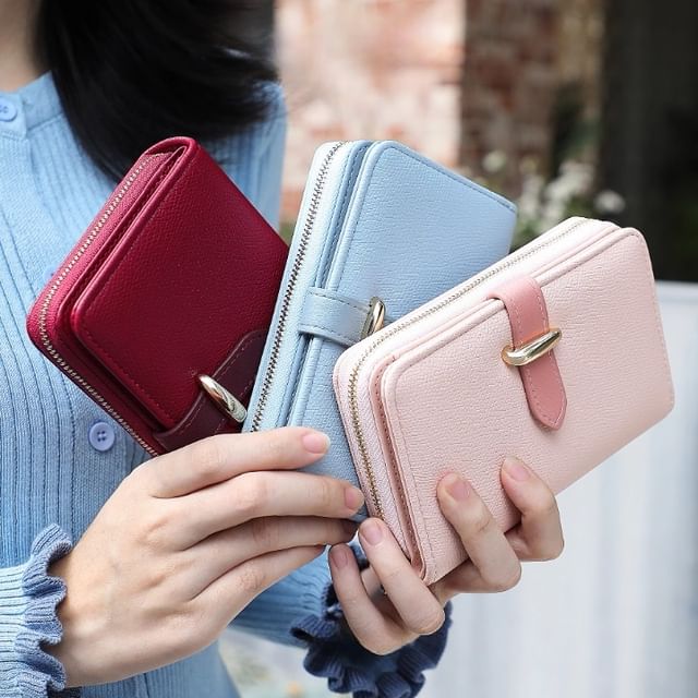 tablarosa-Plain Faux Leather Short Wallet