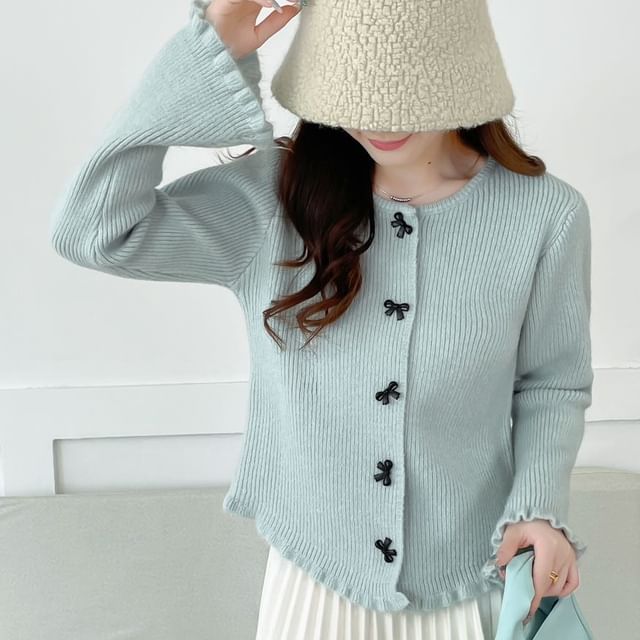 Ukiyo-Frill Trim Plain Crop Cardigan