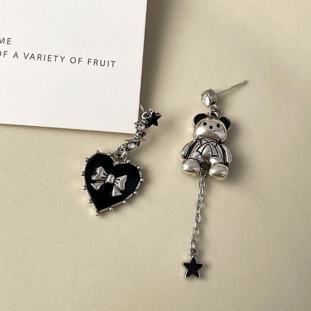Madikara-Bear Heart Drop Asymmetrical Earring