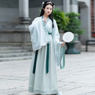 Lunescent - Set: Long-Sleeve Hanfu Top + Maxi Skirt | YesStyle