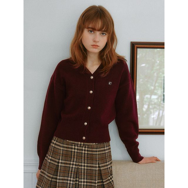 rolarola - Wool-Blend Knit Cardigan (Burgundy) | YesStyle