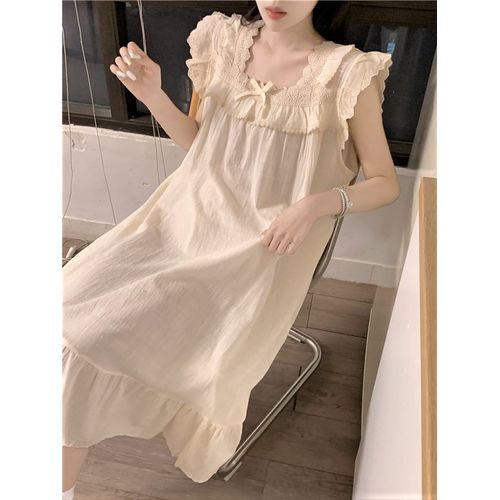 Sleeveless Ruffle Eyelet Lace Sleepdress Pajama Set Sleeveless Eyelet Lace Top Pants