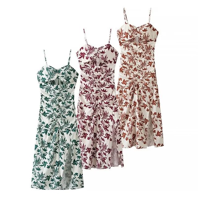 Spaghetti Strap Floral Ruffle Trim Maxi A-Line Sundress