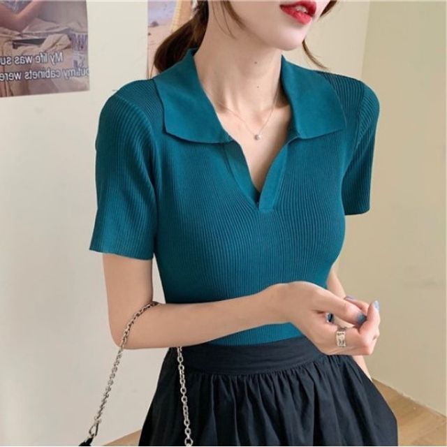 Falipa ShortSleeve Collar Knit Top YesStyle