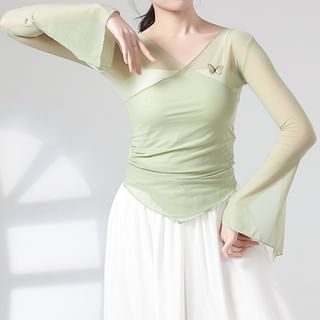 Cossita Flared-Sleeve Butterfly Embroidered Dance Top Sale