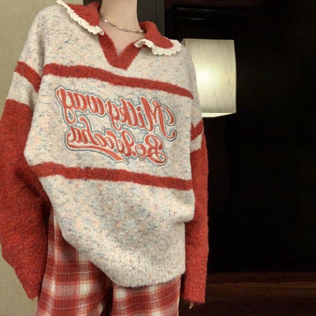 Ashlee - Collar Letter Embroidered Oversized Sweater | YesStyle