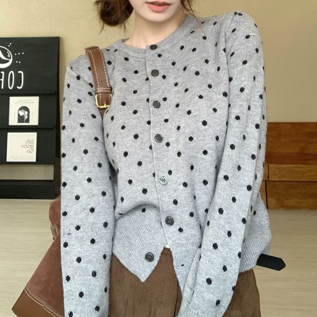 Magimomo-Round Neck Dotted Cardigan
