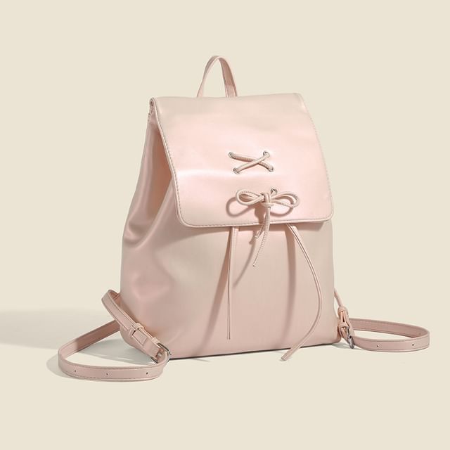 JVL-Faux Leather Lace-Up Flap Backpack