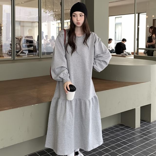 knee length dresses for ladies Black Sweatshirt Maxi Dress – BLANK