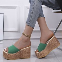 YIVIS - Plain Platform Wedge Heel Slide Sandals