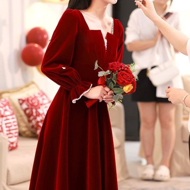 Yoanva - Puff-Sleeve Square-Neck Faux Pearl A-Line Velvet Evening Gown | YesStyle Yoanva - Puff-Sleeve Square-Neck Faux Pearl A-Line Velvet Evening Gown | YesStyle