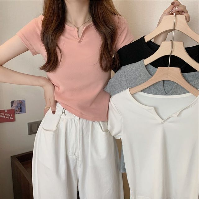 CRIBI-Plain Short-Sleeve T-Shirt