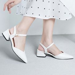 Megan - Plain Pointy-Toe Block Heel Sandals Megan - Plain Pointy-Toe Block Heel Sandals
