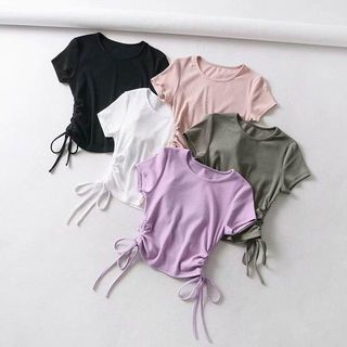 Ulark-Camiseta corta con cordón y manga corta