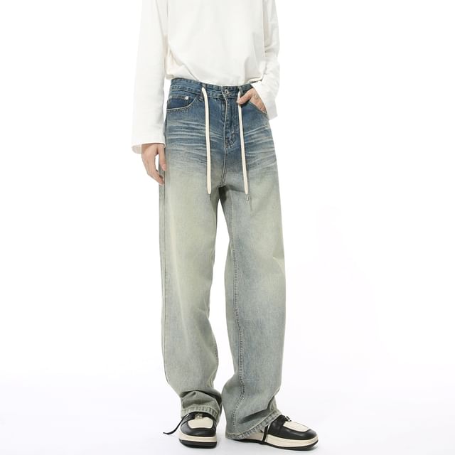 FAERIS-Mid Rise Washed Wide Leg Jeans