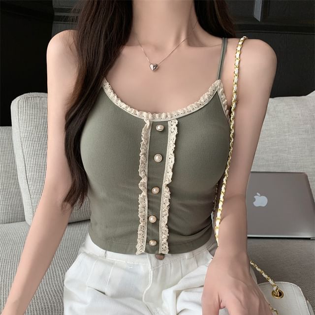 Maisee-Lace Trim Cami Top